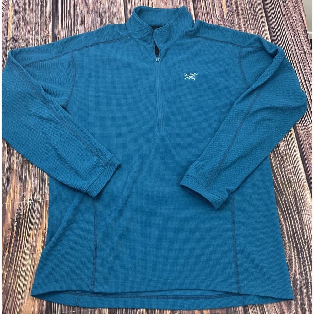 Arc'teryx Pullover Mens Large Teal 1/4 Zip Waffle Fleece Hiking Shirt Outdoor